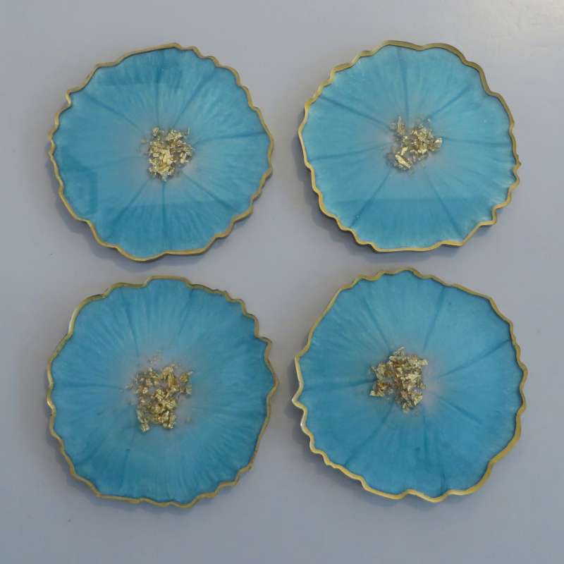 Turquoise and gold round coasters